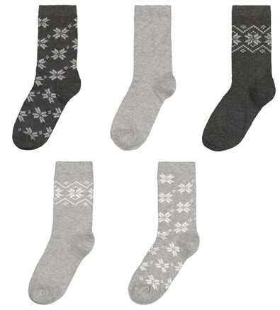 5er-Pack Damen-Socken, Schneeflocken graumeliert - 1000025967 - HEMA