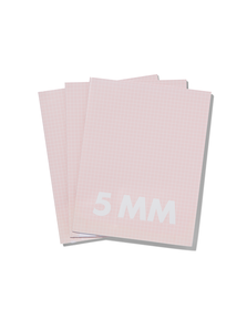 3 cahiers roses format A5 - à carreaux 5 mm - 14101604 - HEMA
