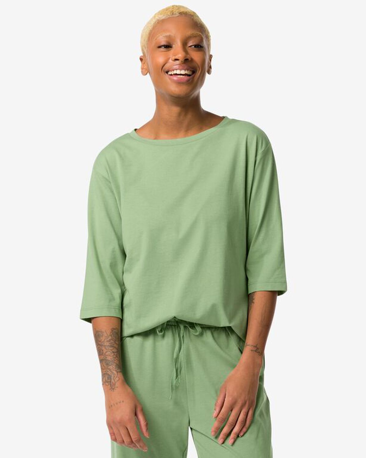 pyjama femme en coton vert moyen - 200906.0 - HEMA
