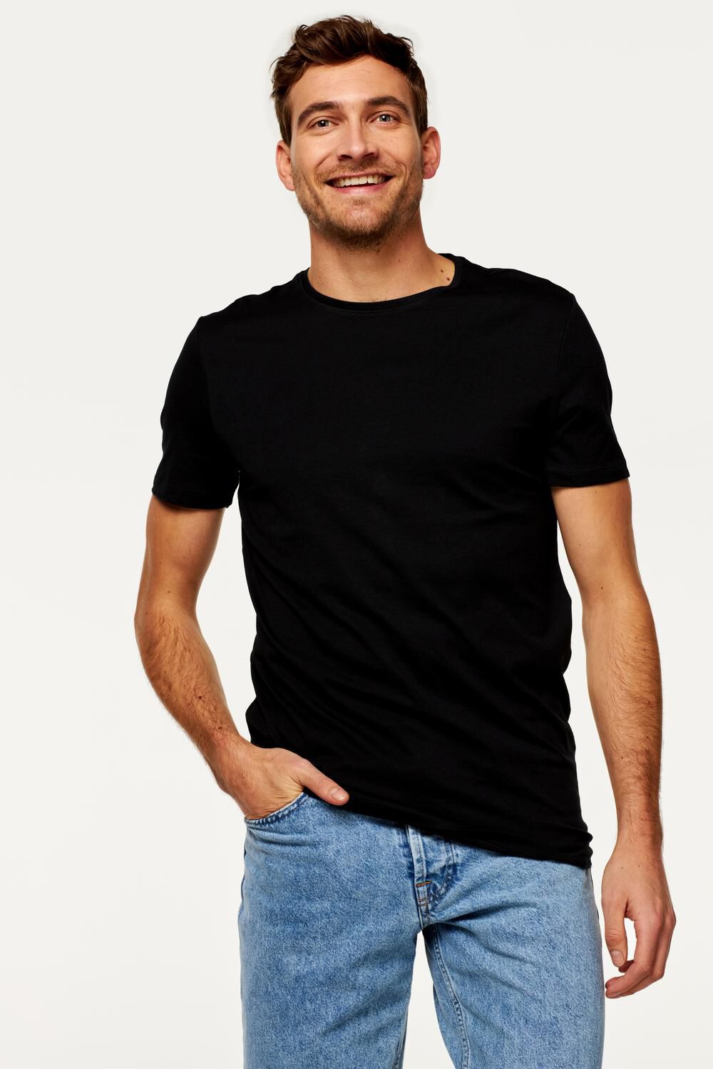 heren t-shirt regular fit o-hals extra lang - 2 stuks black - HEMA