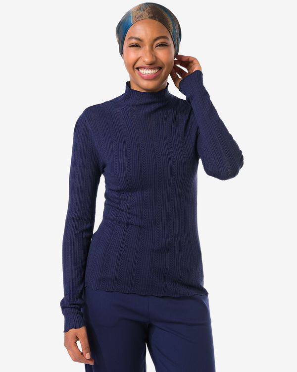 dames T-shirt Charlie pointelle donkerblauw donkerblauw - 36206260DARKBLUE - HEMA