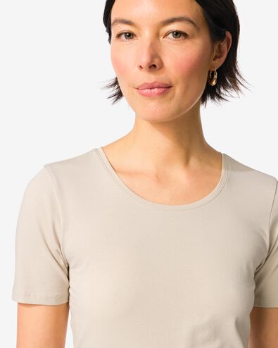 t-shirt femme slim fit col rond sable sable - 36310160SAND - HEMA