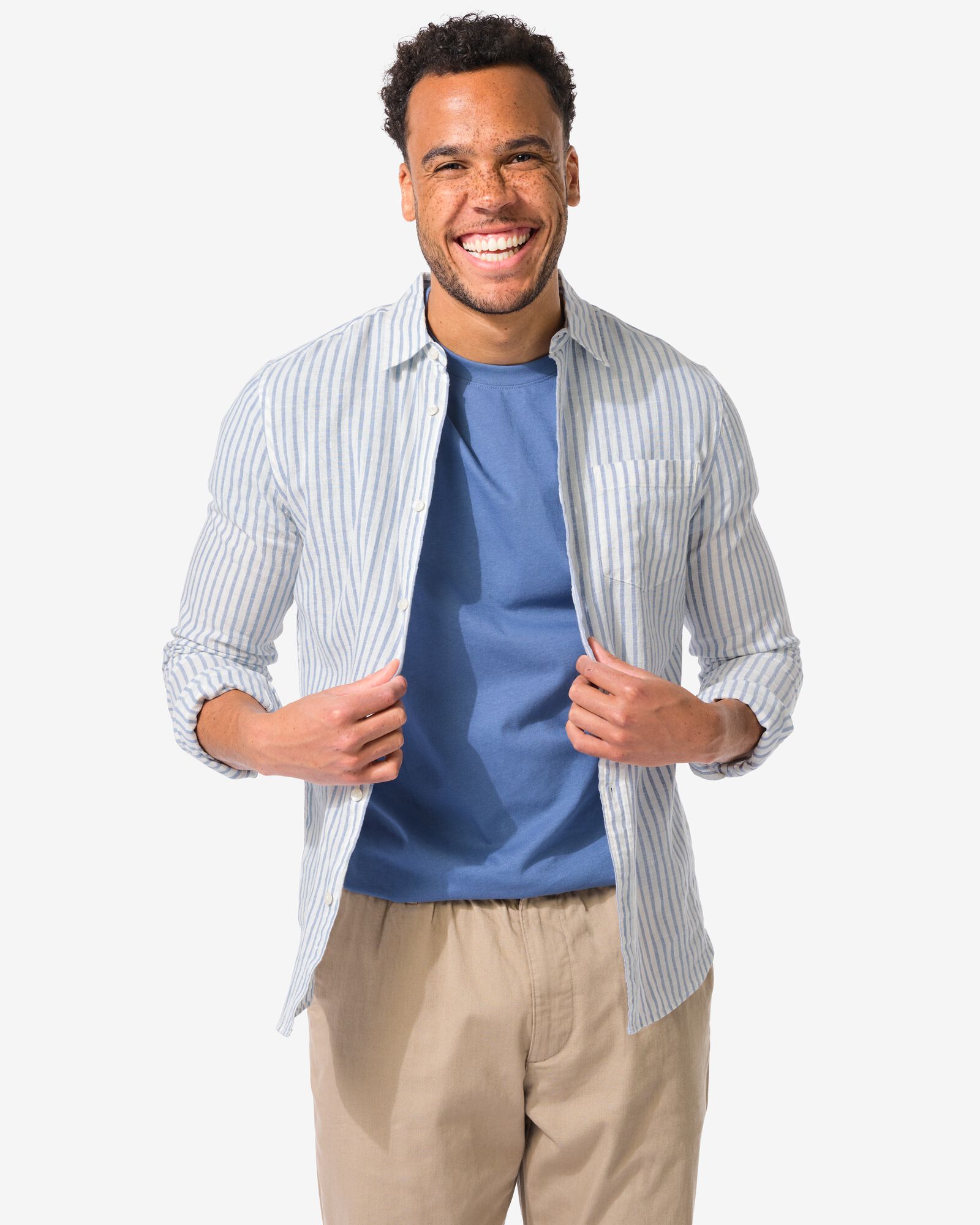 Herrenhemd, gestreift mittelblau - 2140180MIDBLUE - HEMA