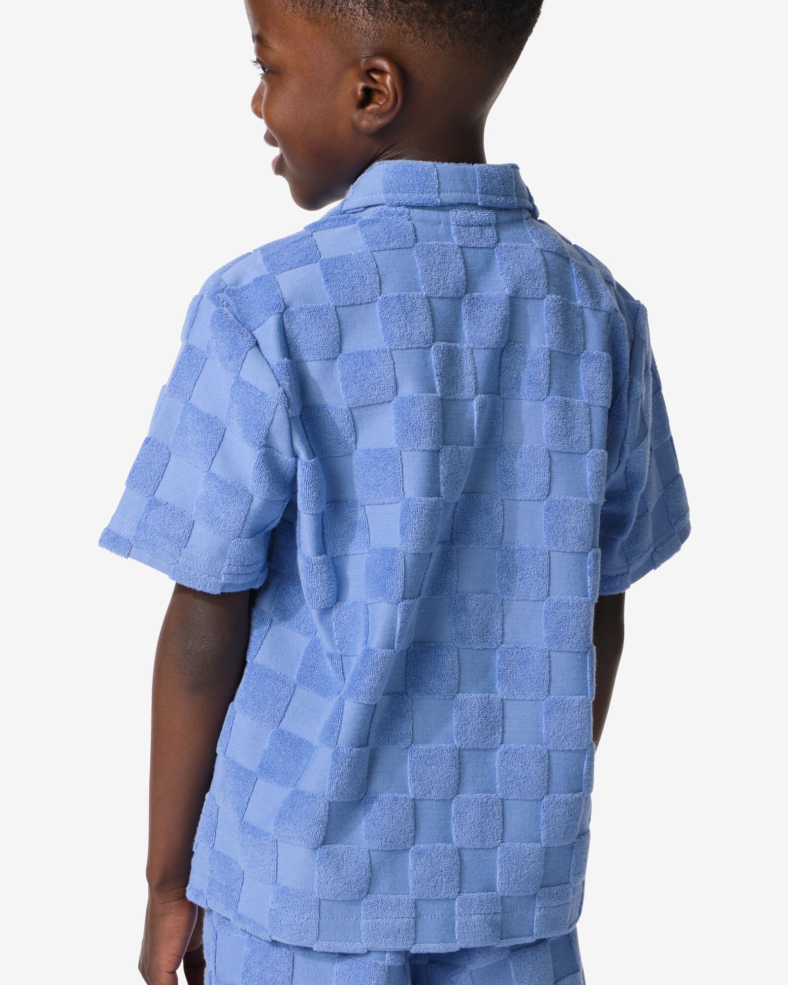 kinderoverhemd badstof blokken blauw blauw - 30720218BLUE - HEMA
