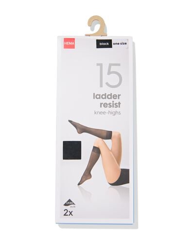 kniekousen 15denier anti-ladder mat - 2 paar zwart one size - 4022726 - HEMA