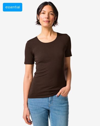 t-shirt femme slim fit col rond  marron marron - 36310320BROWN - HEMA