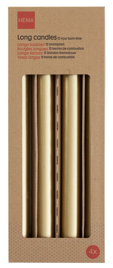 4er-Pack lange Haushaltskerzen, &Oslash; 2.2 x 29 cm, gold - 13503210 - HEMA