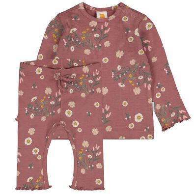 Newborn-Set, T-Shirt und Leggings, gerippt, Blumen rosa - 1000024485 - HEMA