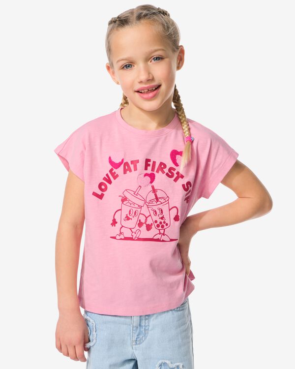 Kinder-T-Shirt Jersey, mit Getr&auml;nken rosa rosa - 30843123PINK - HEMA