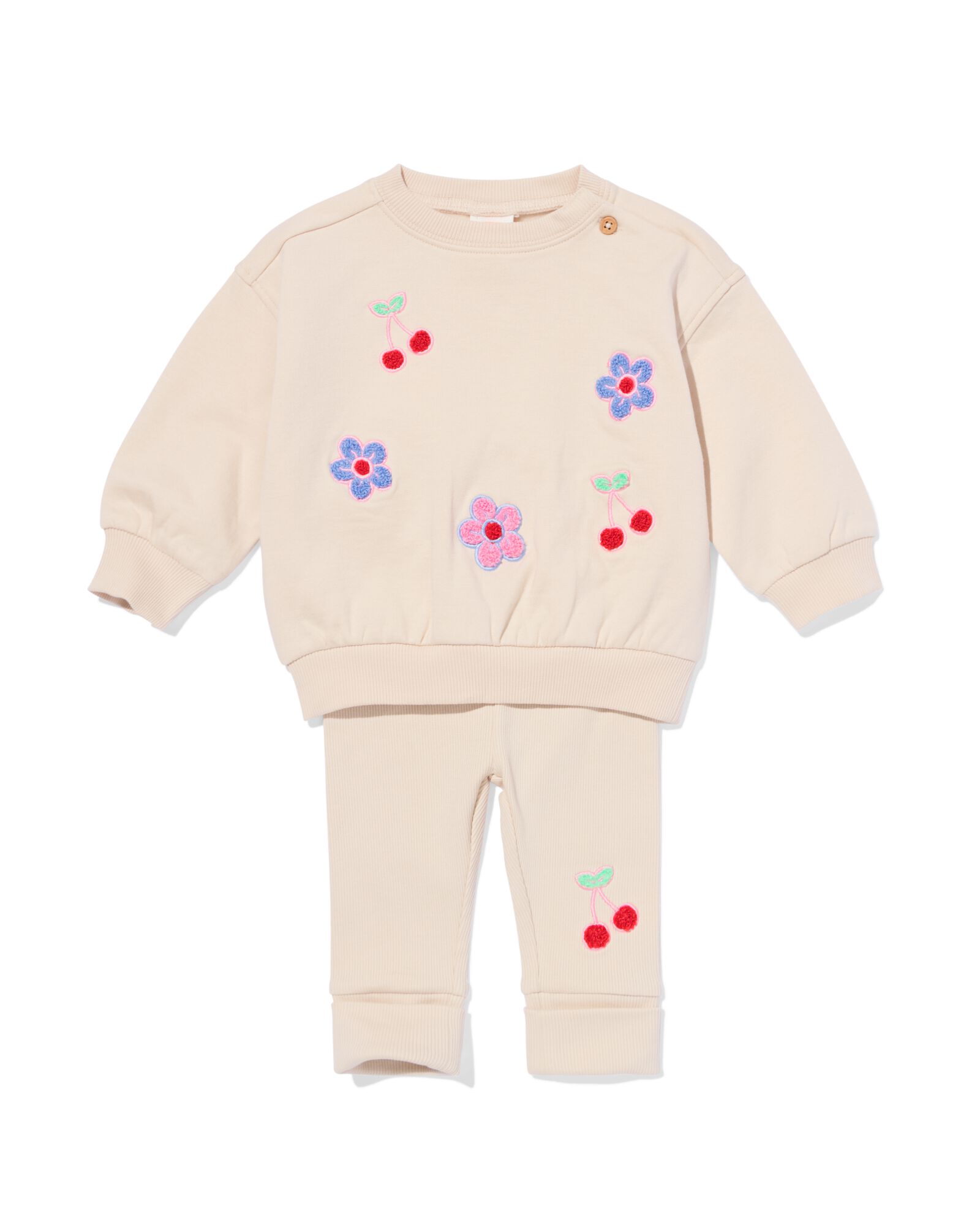 babykledingset sweatstof bloemen ecru ecru - 33075870ECRU - HEMA