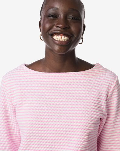 Damen-T-Shirt Cara, Jersey, gestreift rosa - 36302390PINK - HEMA