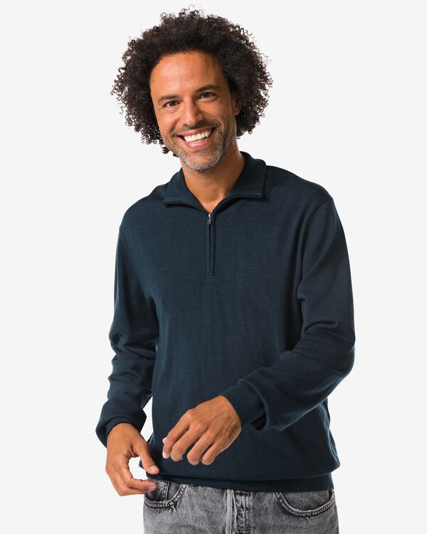 pull homme Frank laine m&eacute;rinos bleu fonc&eacute; bleu fonc&eacute; - 2116960DARKBLUE - HEMA