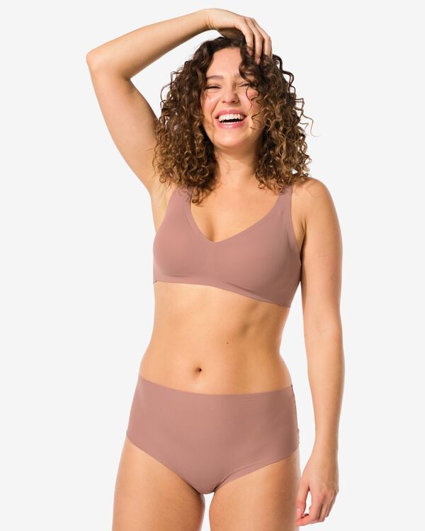 string femme taille haute microfibre c&ocirc;tel&eacute; confort ultime marron clair - 19640645LIGHTBROWN - HEMA