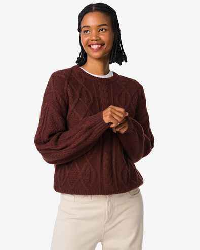 dames kabeltrui Helly bruin - 36204950BROWN - HEMA