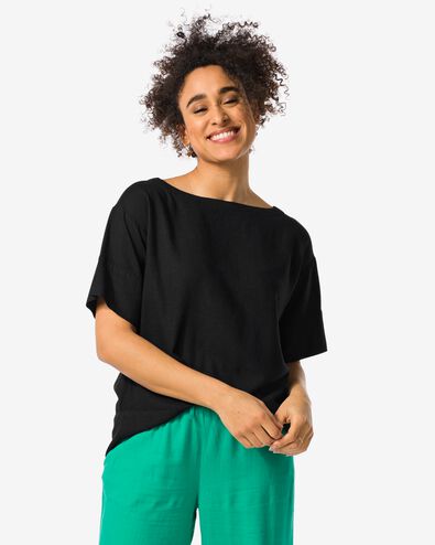 dames top Riley met linnen zwart - 36259555BLACK - HEMA