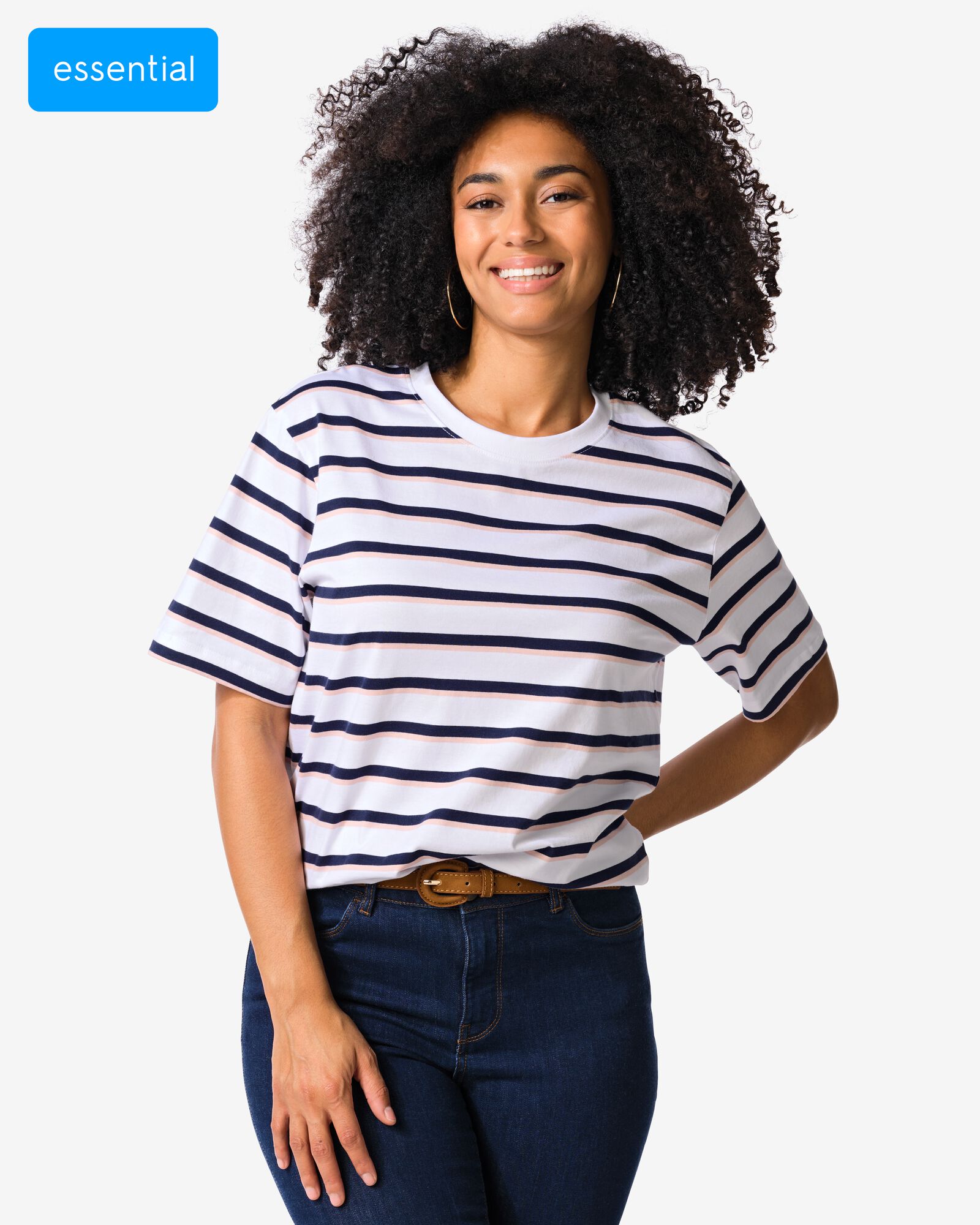 Damen-T-Shirt Larissa, gestreift wei&szlig; wei&szlig; - 36210330WHITE - HEMA
