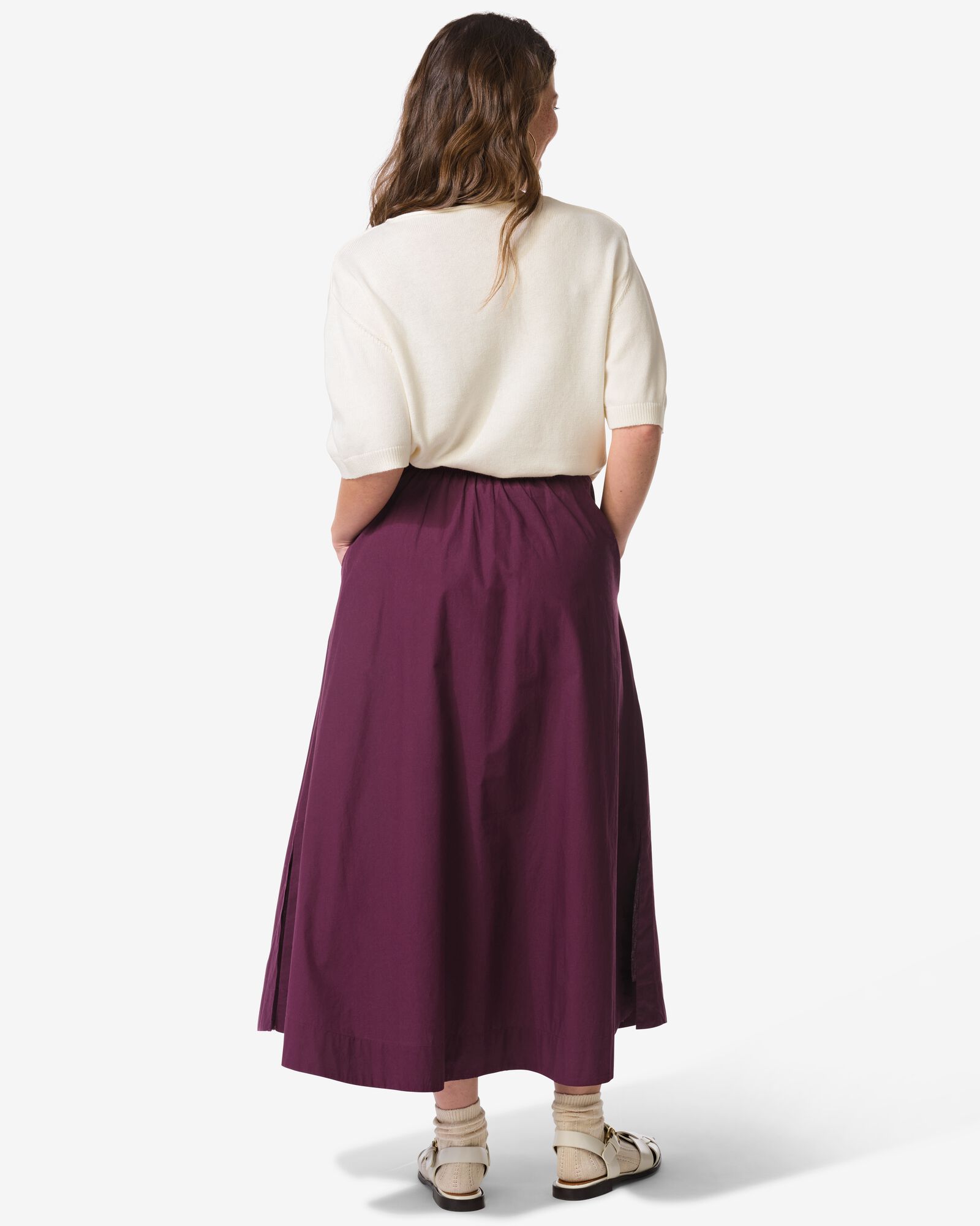 damesrok Daisy A-lijn poplin bordeauxrood bordeauxrood - 36207820BURGUNDYRED - HEMA