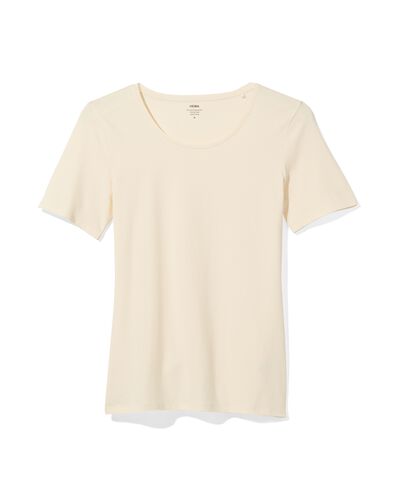 Damen-T-Shirt, Rundhalsausschnitt, Kurzarm eierschalenfarben S - 36350791 - HEMA