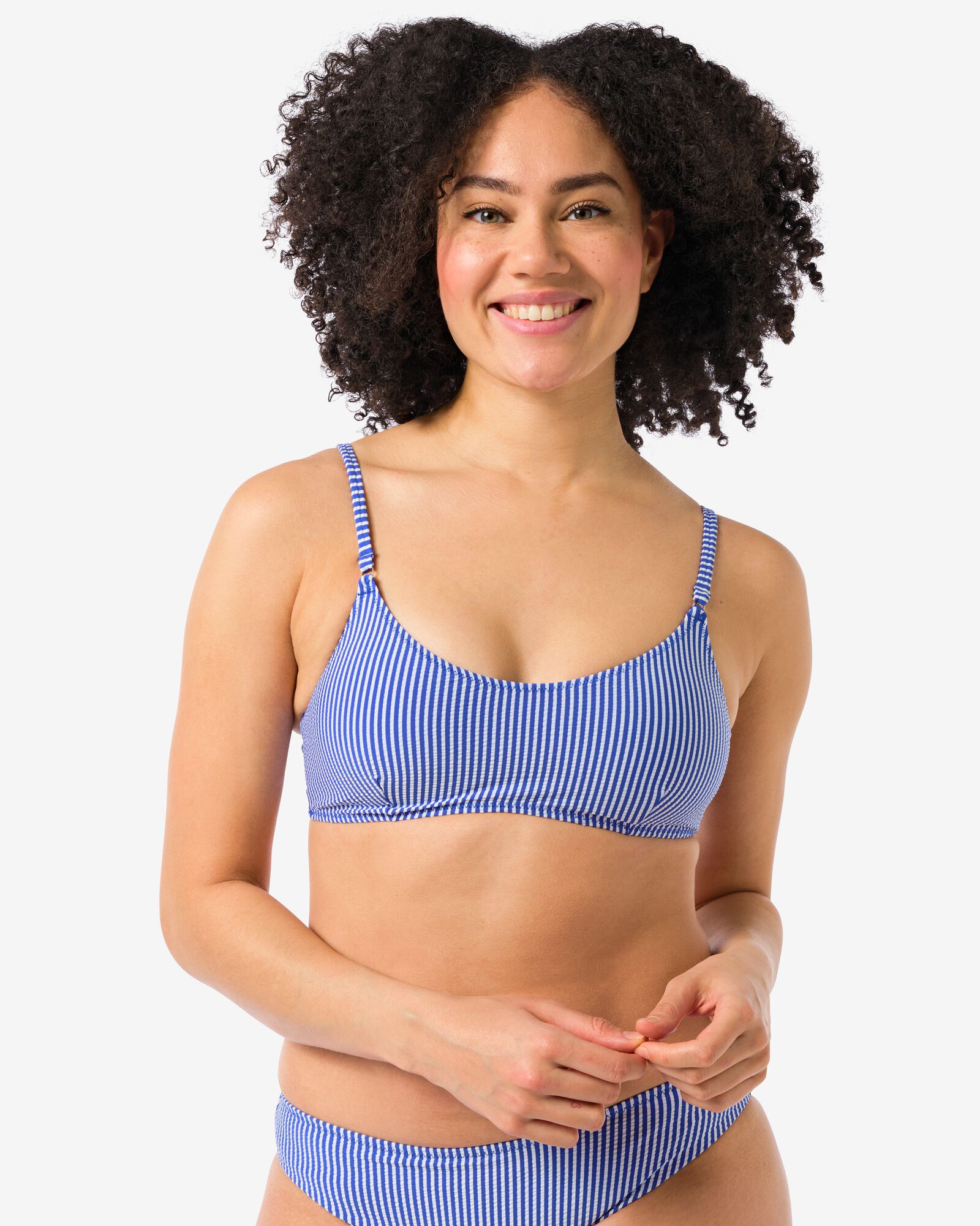 Damen-Bikinioberteil, Seersucker blau - 22352090BLUE - HEMA