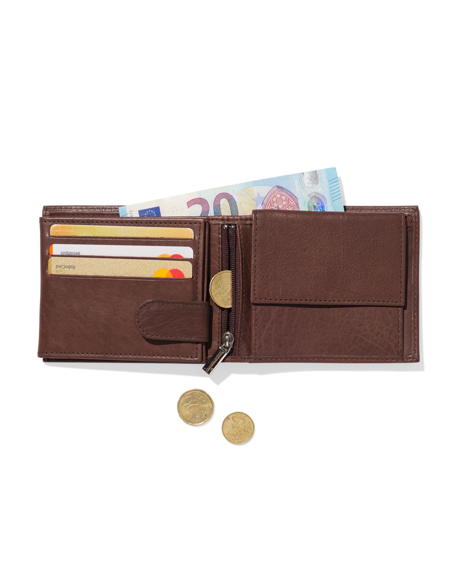 billfold portemonnee laag leer bruin - 18150056 - HEMA