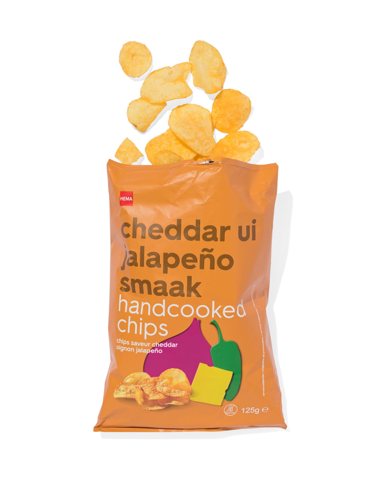 aardappelchips cheddar ui jalape&ntilde;o 125gram - 10680006 - HEMA