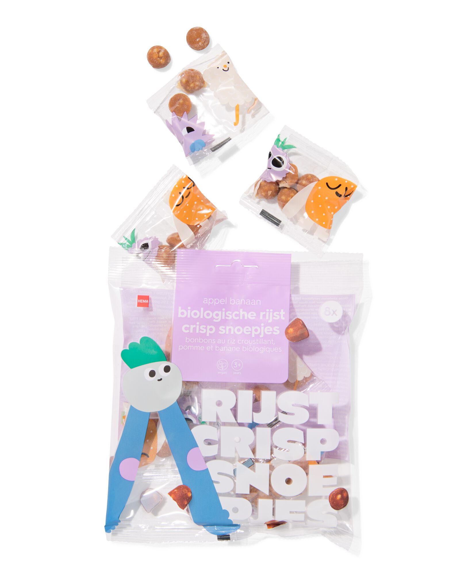 bonbons bio riz croustillant pomme-banane sachet &agrave; partager - 8 pi&egrave;ces - 10250031 - HEMA
