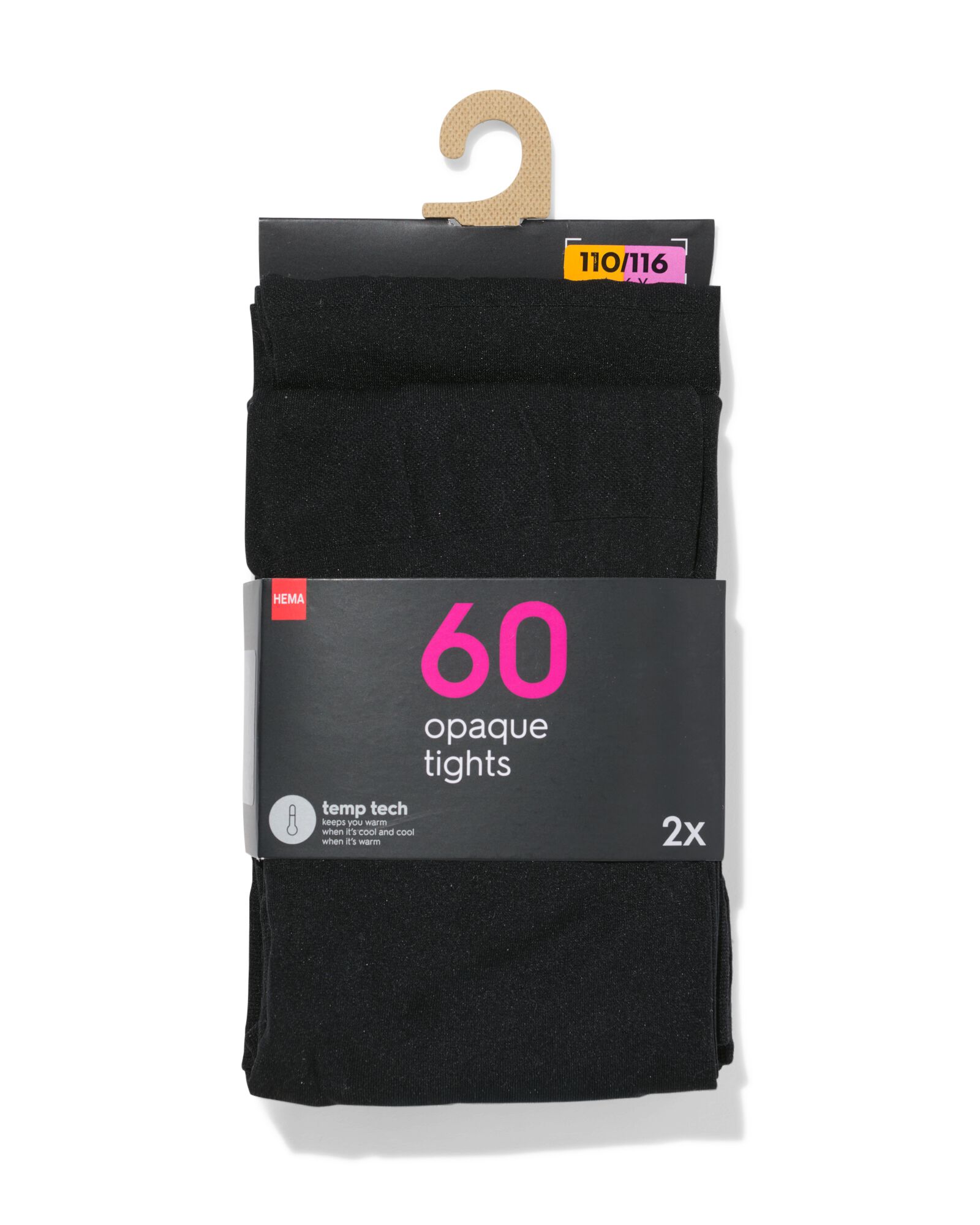 2 collants enfant temptech 60 deniers noir noir - 4360205BLACK - HEMA