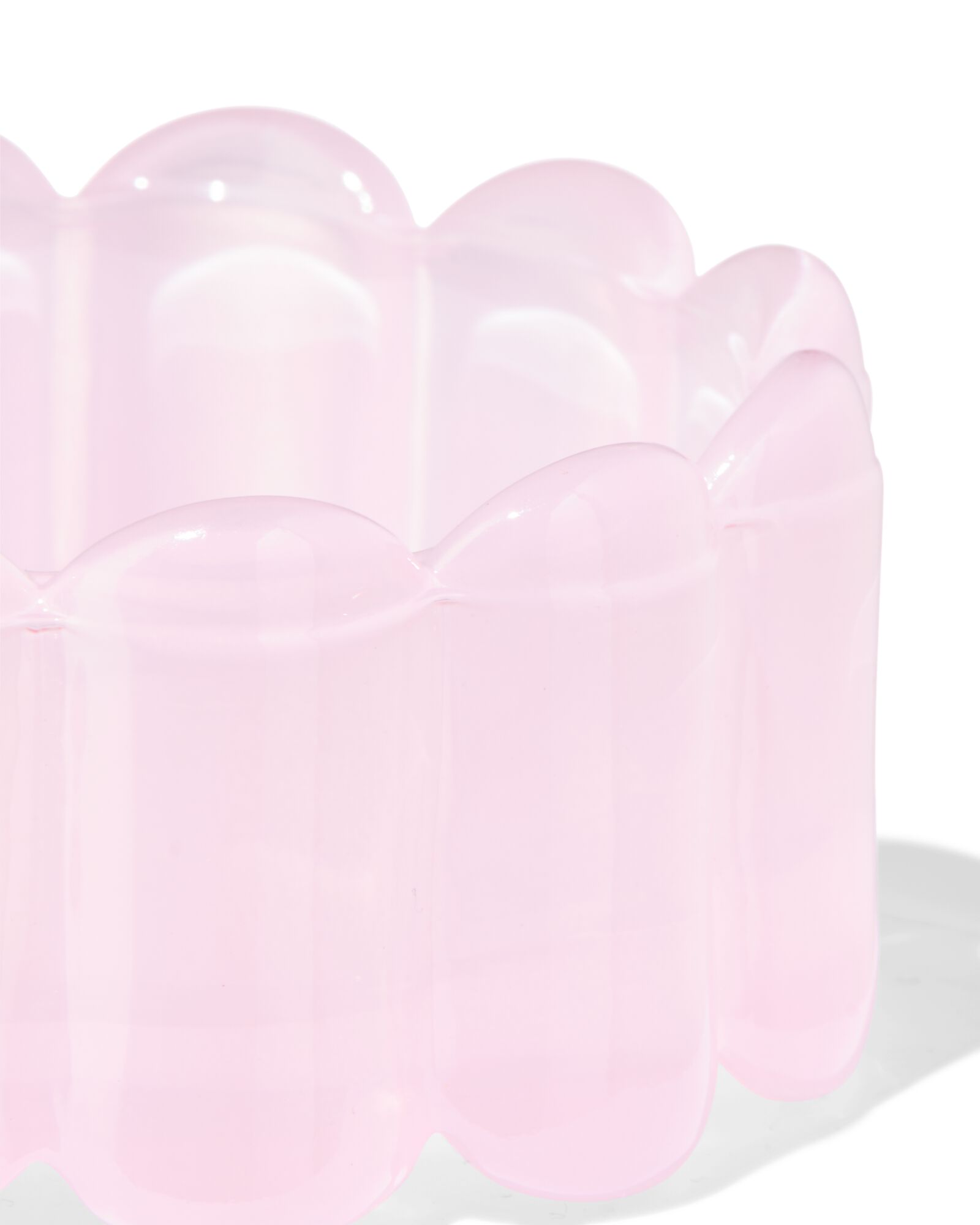 kaarsonderzetter ⌀10x4.5cm glas ribbel roze - 13326057 - HEMA