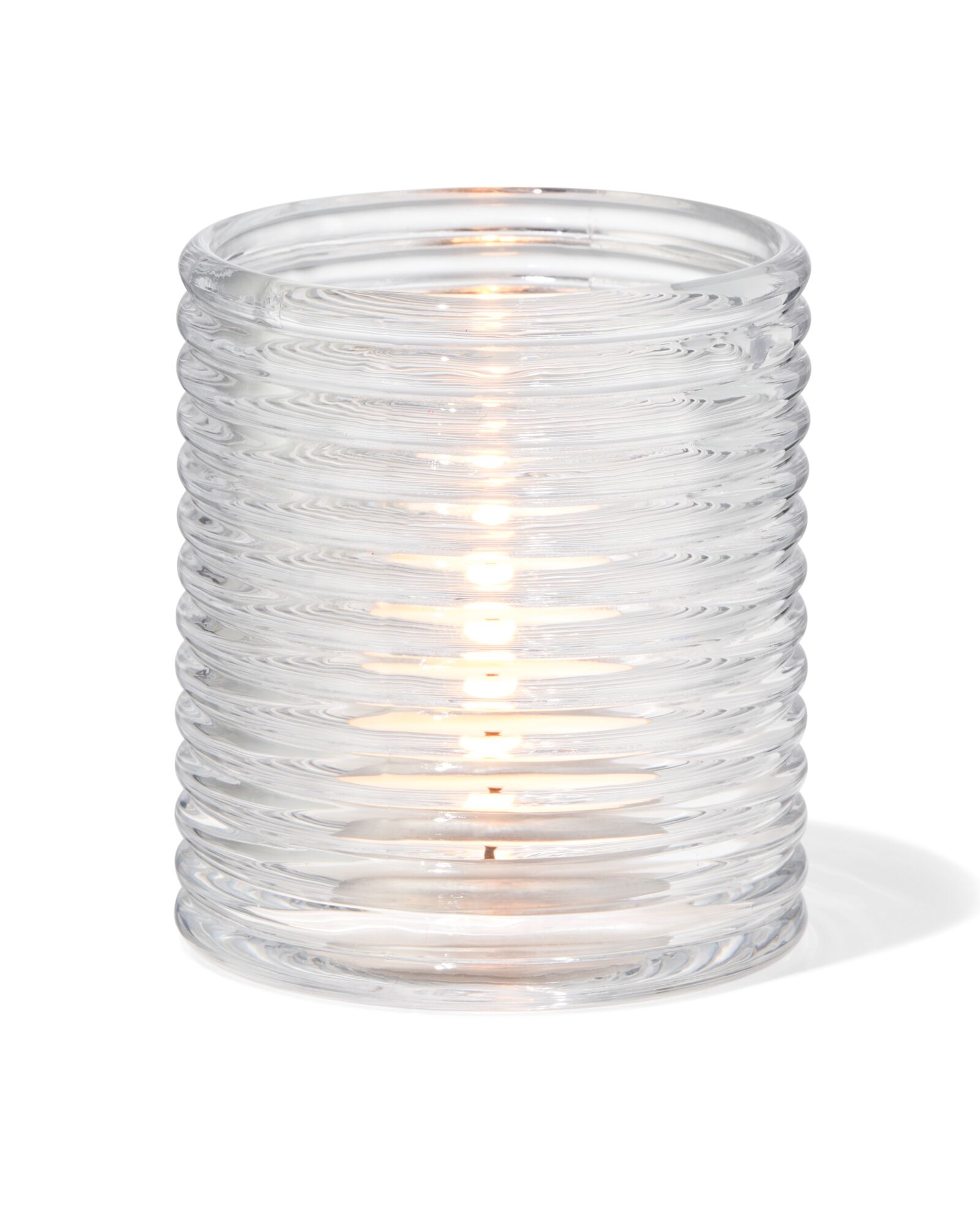 sfeerlichthouder ⌀7x8cm glas ribbel - 13326038 - HEMA