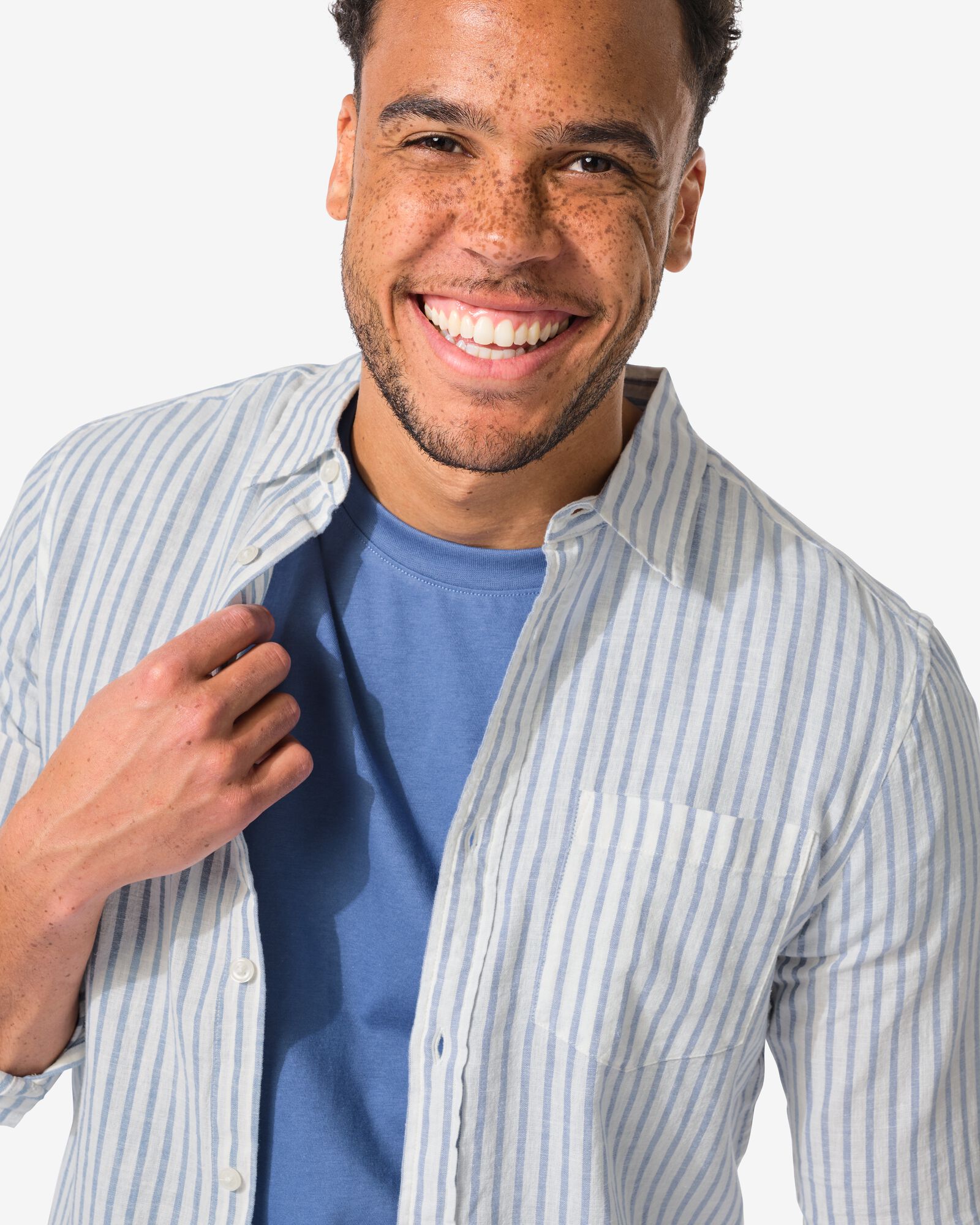 Herrenhemd, gestreift mittelblau - 2140180MIDBLUE - HEMA