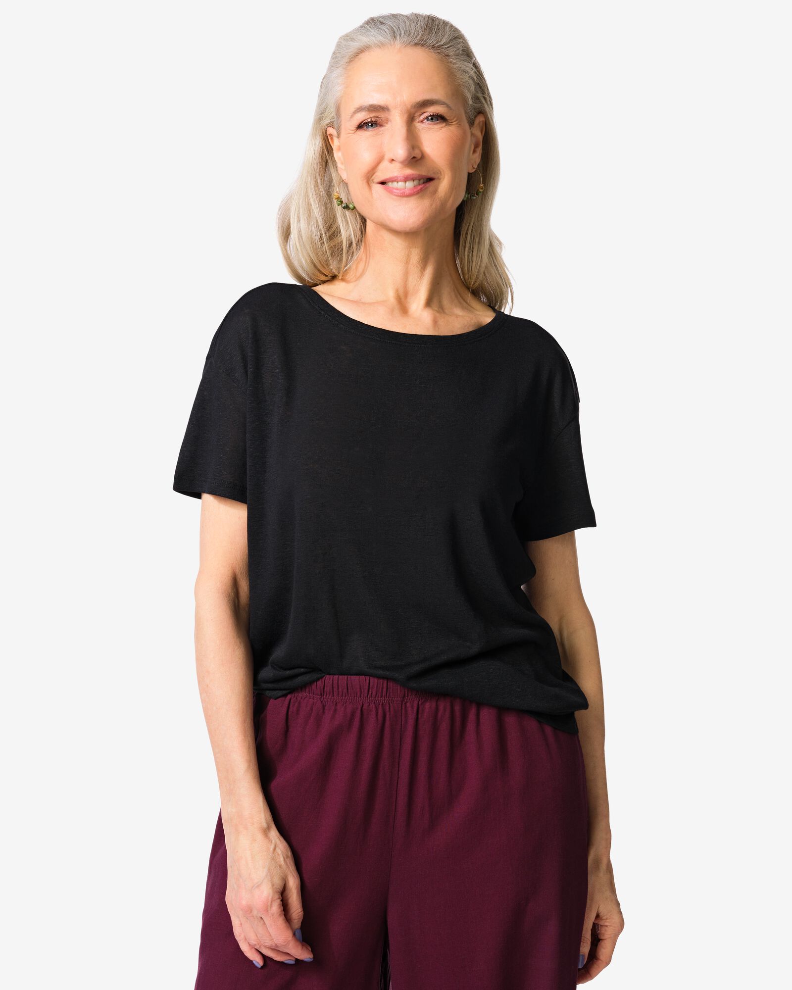 Damen-T-Shirt Evie, mit Leinenanteil schwarz schwarz - 36264050BLACK - HEMA