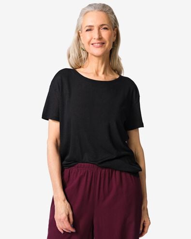 Damen-T-Shirt Evie, mit Leinenanteil schwarz schwarz - 36264050BLACK - HEMA