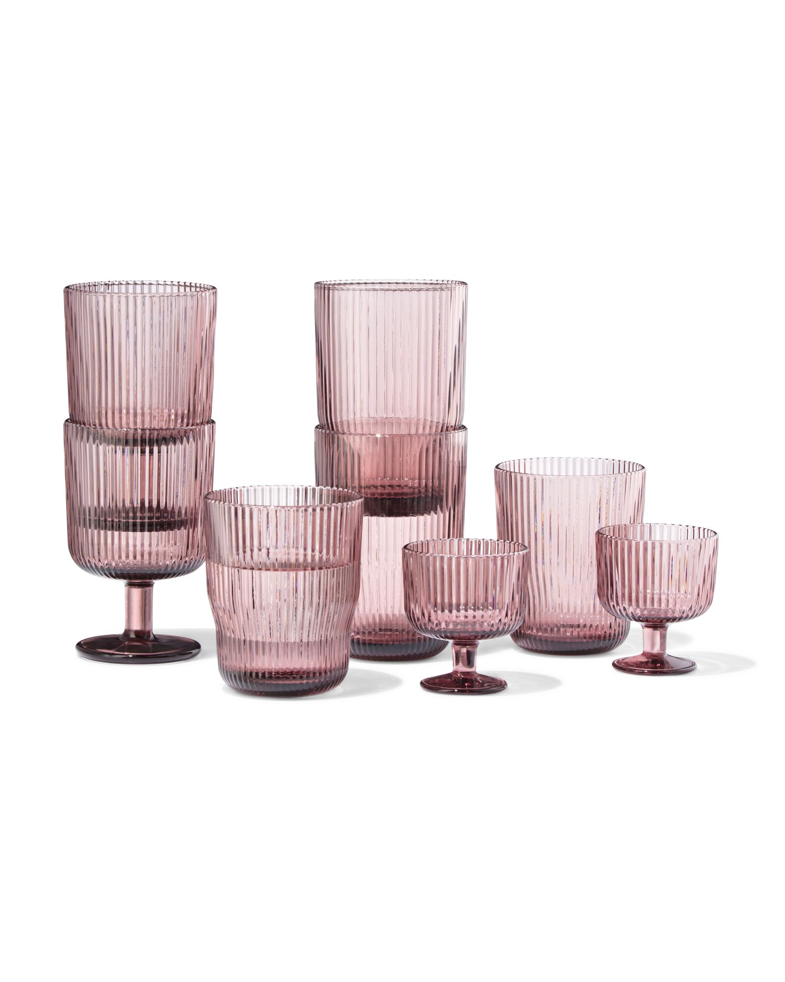 Longdrinkglas, 340 ml, Bergen, Glas, Streifenrelief, Bordeauxrot - 9401171 - HEMA