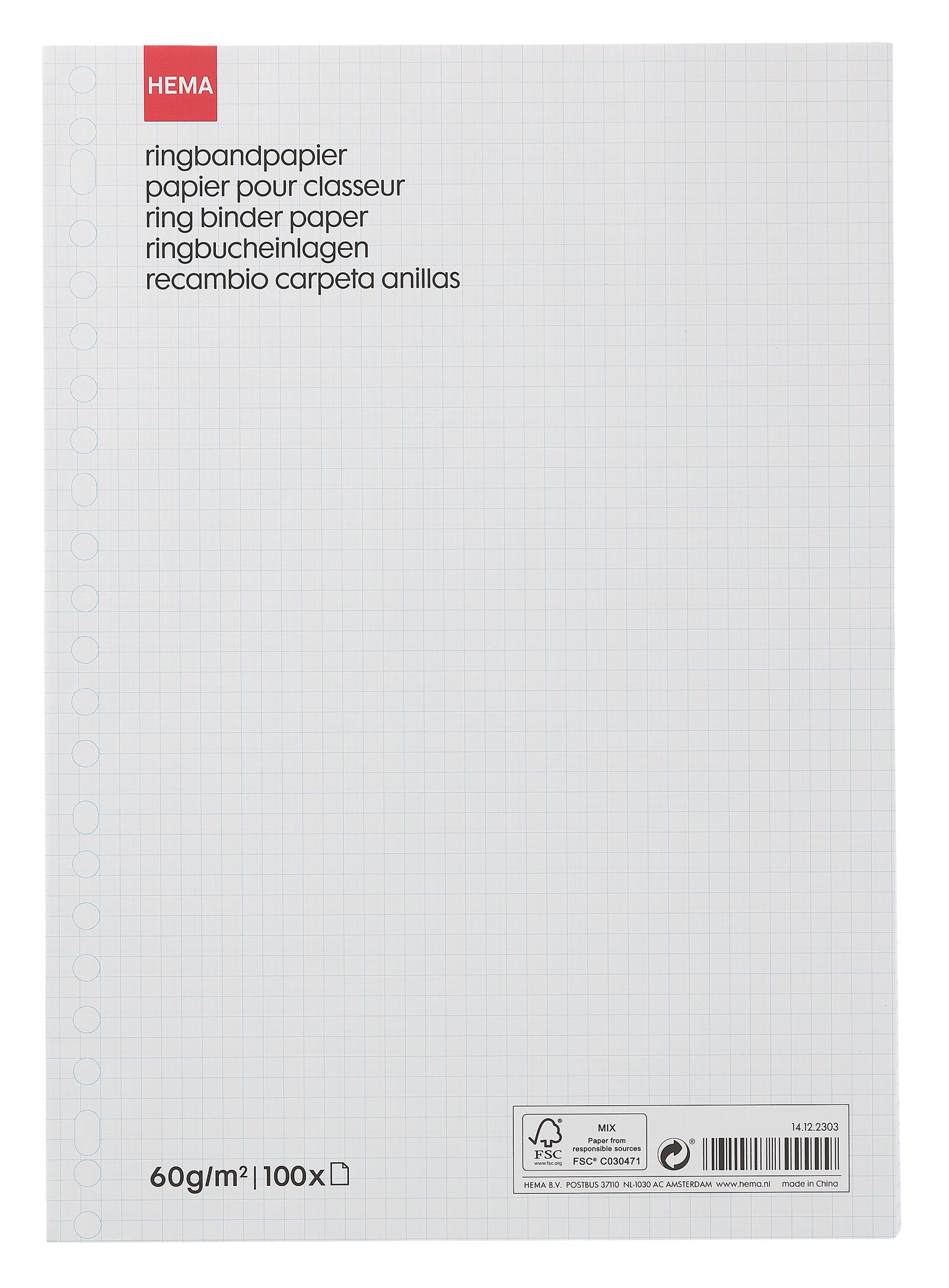 100 feuilles perfor&eacute;es &agrave; carreaux 5 x 5 mm - 14122303 - HEMA