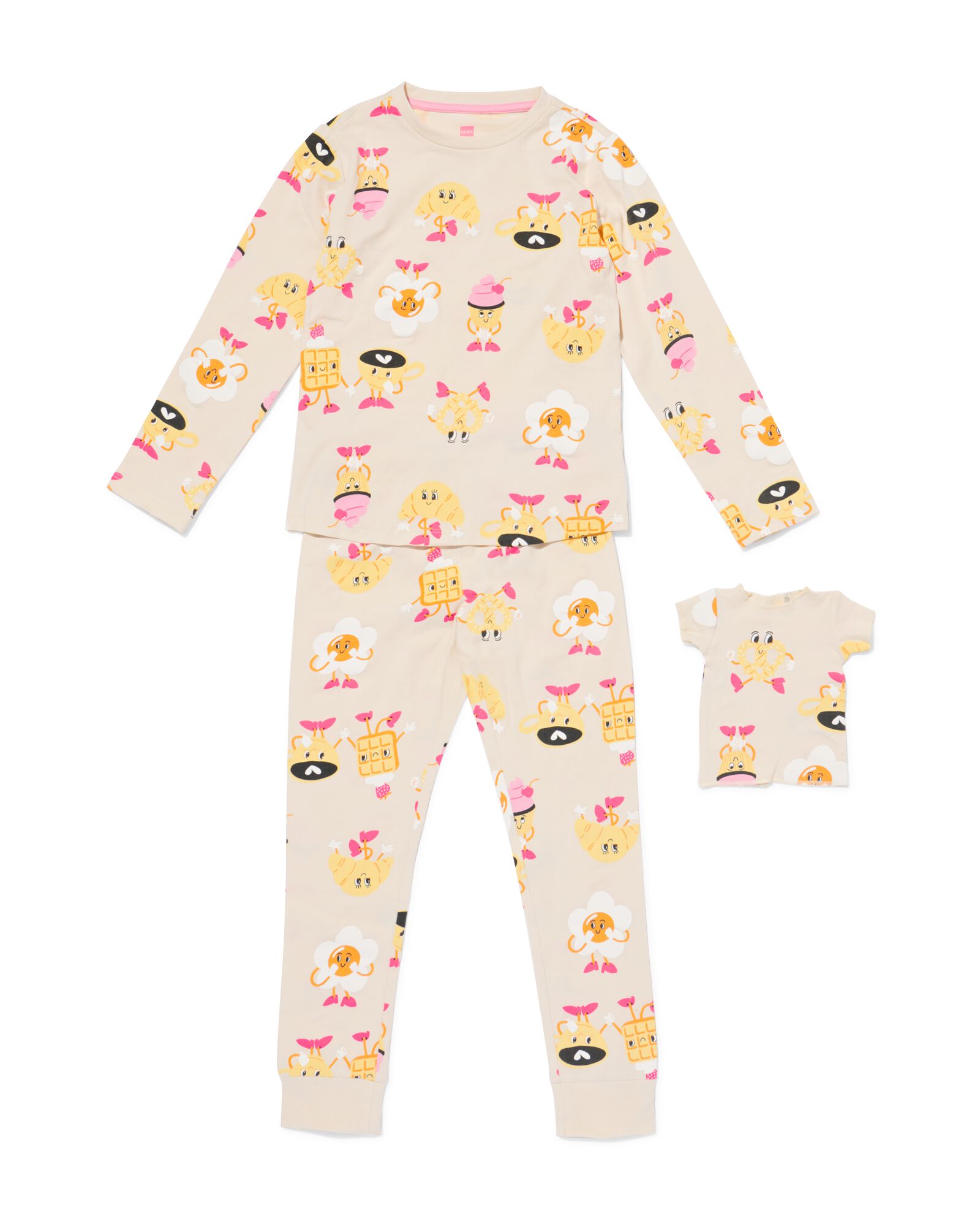 kinderpyjama ontbijt met poppenpyjama gebroken wit (gebroken wit)