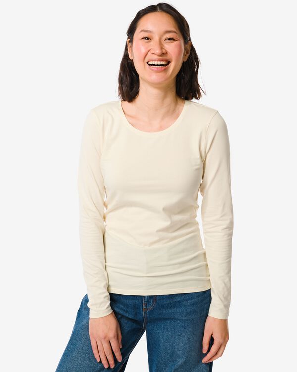 t-shirt femme col rond - manche longue blanc cassé blanc cassé - 36351070OFFWHITE - HEMA