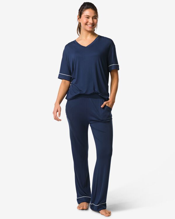 pantalon de pyjama femme viscose bleu fonc&eacute; bleu fonc&eacute; - 23420135DARKBLUE - HEMA