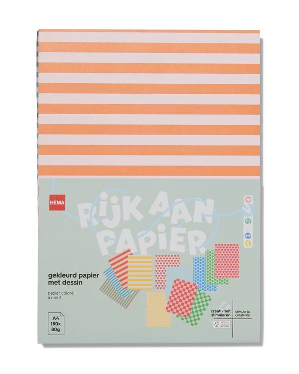 gekleurd papier A4 met dessin - 180 stuks - 15910038 - HEMA