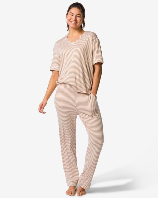 pantalon de pyjama femme coupe droite rayures beige beige - 23401060BEIGE - HEMA