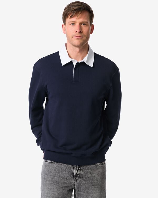 herentrui Sammy sweatstof donkerblauw donkerblauw - 2130430DARKBLUE - HEMA
