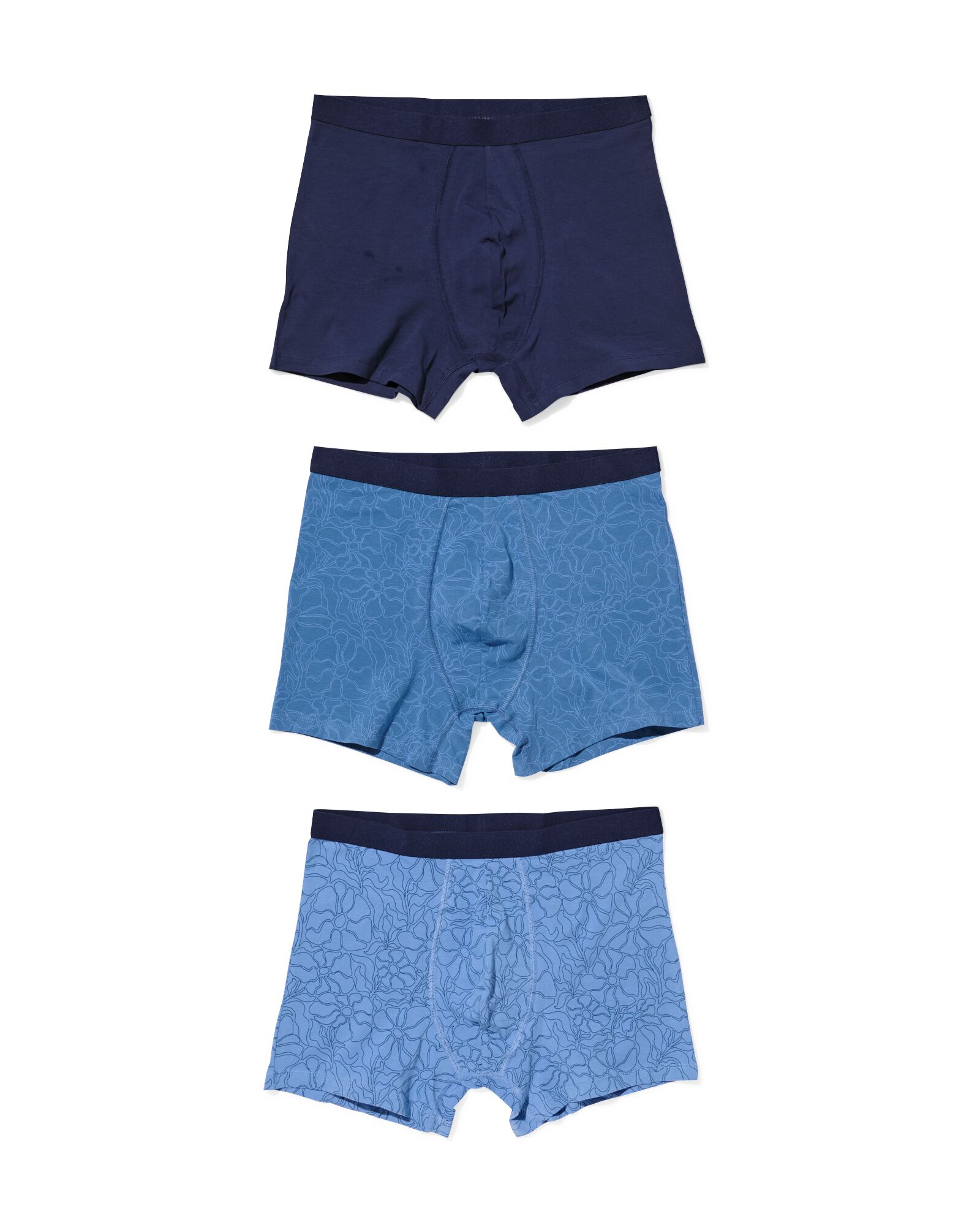 Herren-Boxershorts Blumen &ndash; 3 St&uuml;ck mittelblau mittelblau - 19190080MIDBLUE - HEMA