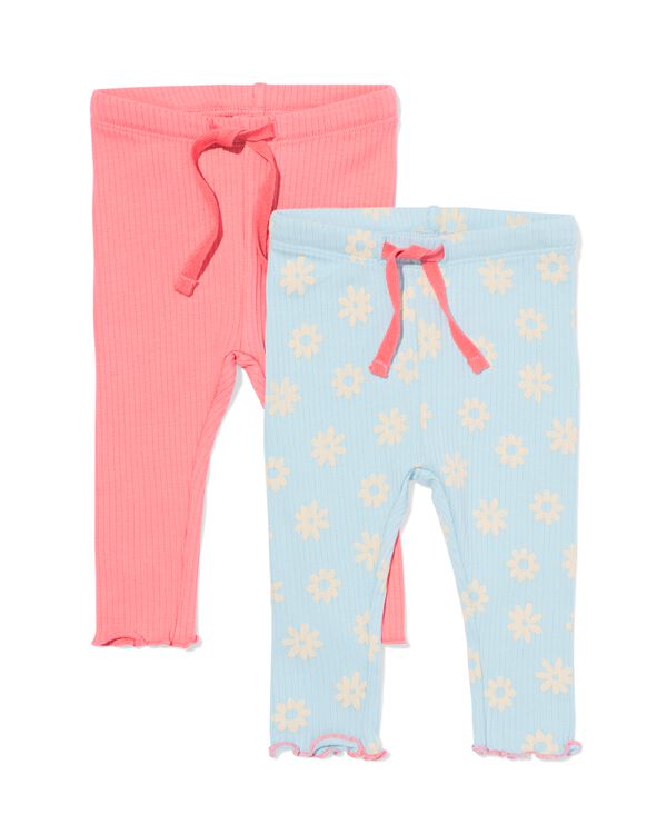 babyleggings rib bloemen - 2 stuks blauw blauw - 33057770BLUE - HEMA