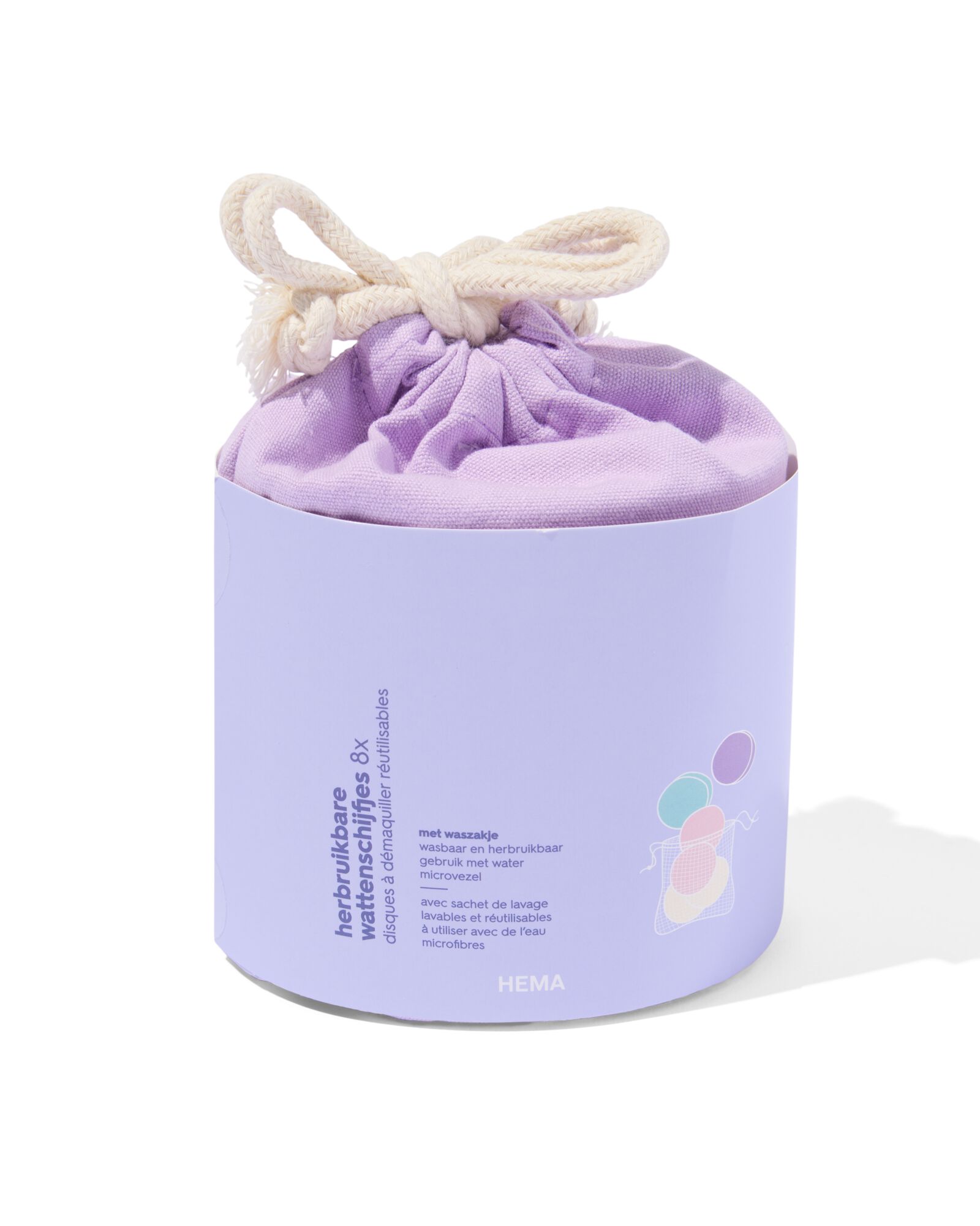 herbruikbare wattenschijfjes met was- en bewaarzakje &Oslash;8cm - 8 stuks - 11500015 - HEMA