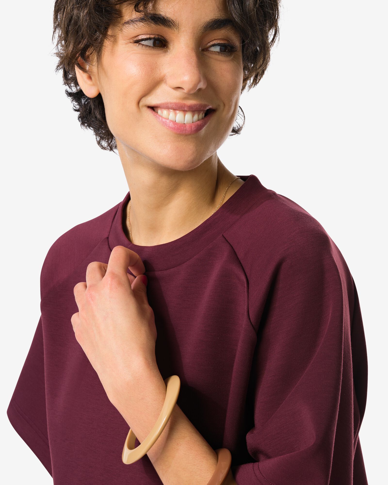 dames T-shirt Elly jersey relaxed fit bordeauxrood bordeauxrood - 36206840BURGUNDYRED - HEMA