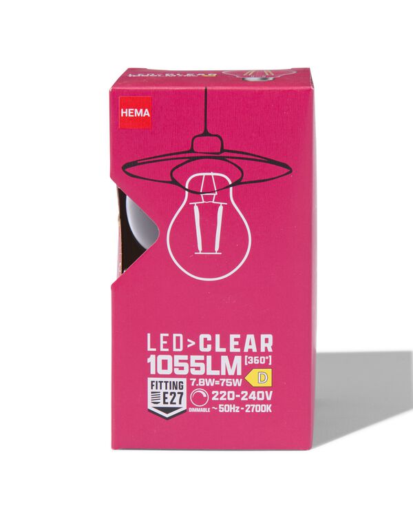 poire led clear E27 7.8W 1055lm dim - 20000075 - HEMA