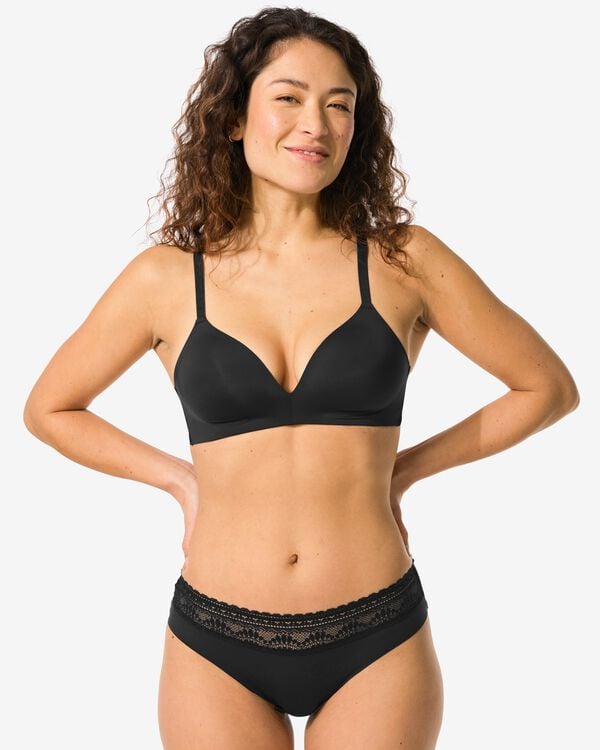 dames brazilian micro met kanten tailleband zwart zwart - 19680909BLACK - HEMA
