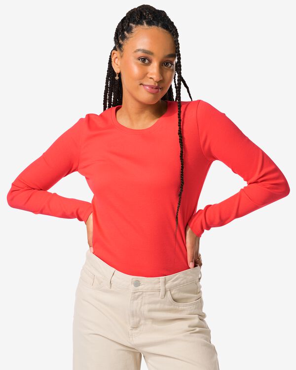 Damen-Shirt Clara, Feinripp korallfarben korallfarben - 36255420CORAL - HEMA