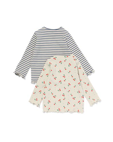 2 t-shirts bébé côtelés avec cerises et rayures écru écru - 33035750ECRU - HEMA