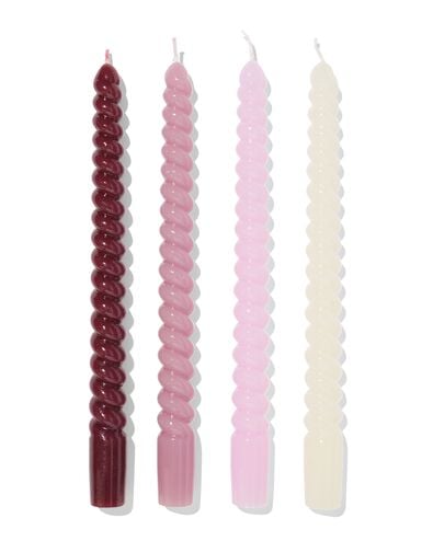 bougies longues ⌀2,2x25cm torsad&eacute;es roses - 4 pi&egrave;ces - 13506124 - HEMA