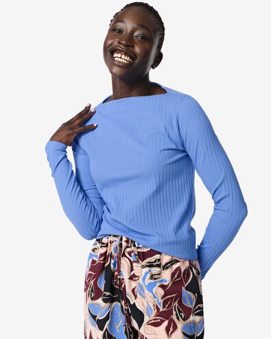 top c&ocirc;tel&eacute; Caro avec col bateau pour femmes bleu - 36271660BLUE - HEMA